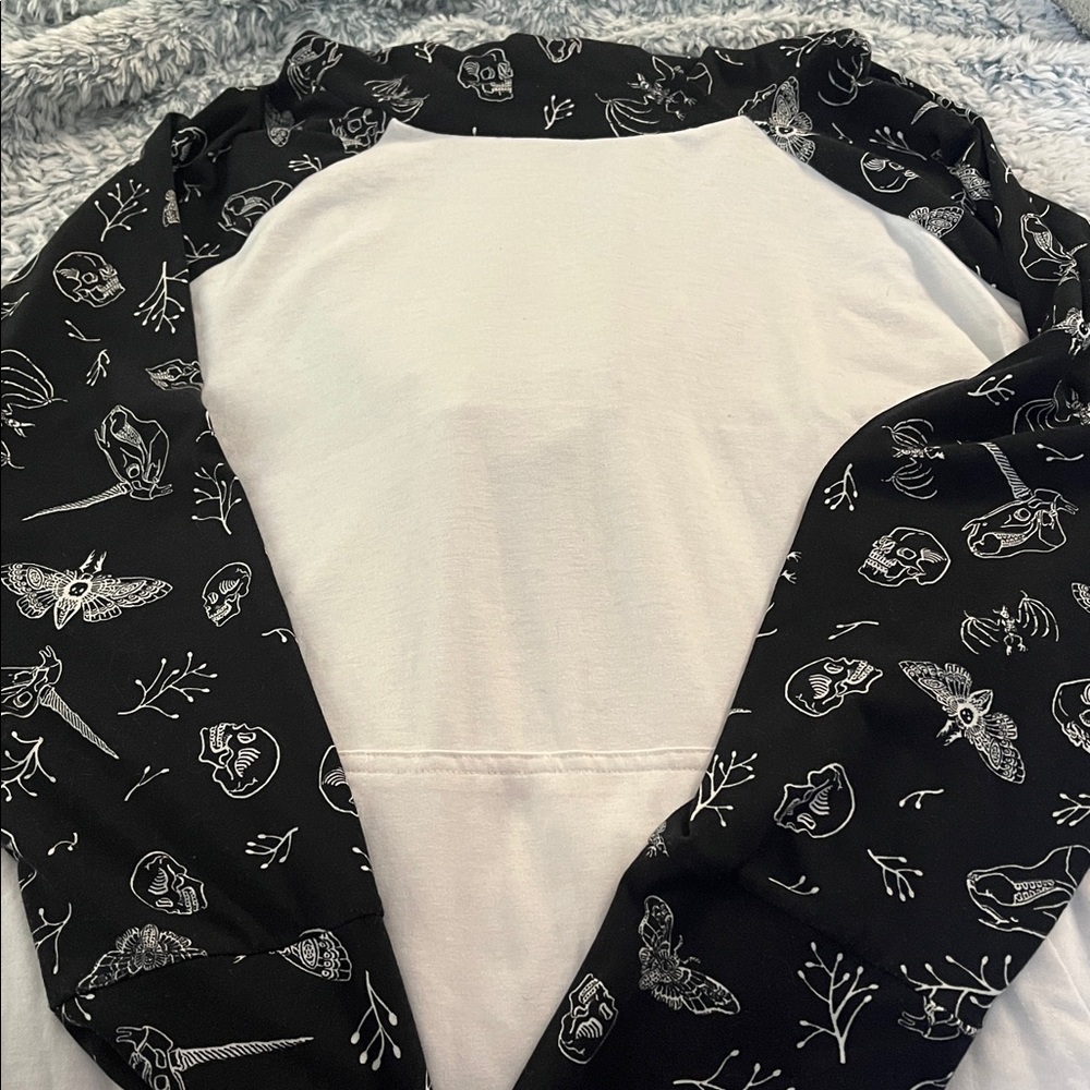 LuLaRoe Black and White skeleton Long Sleeve light weight hoodie